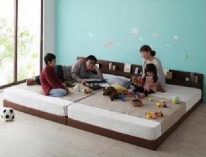 連結ベッド 国産 日本製 ボンネルコイルマットレス付き セット 親子で寝られる棚・コンセント付き安全 安心 連結ベッド( 幅 :ワイドK280)