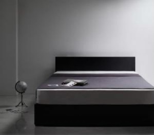 ダブルベッド 白 黒 収納付きベッド スタンダードボンネルコイルマットレス付き シンプルモダンデザイン・収納ベッド( 幅 :ダブル)( 奥行