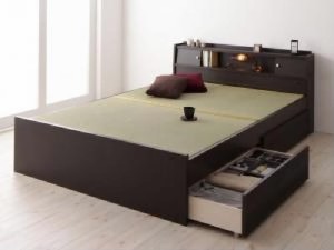 シングルベッド 茶 畳ベッド ベッドフレームのみ 単品 高さが変えられる棚・ライト 照明 ・コンセント付き畳ベッド( 幅 :シングル)( 奥行