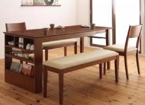 機能系テーブル 机 ダイニングセット 5点 ダイニングテーブルセット (テーブル +チェア (イス 椅子) 2脚+ベンチ2脚) ベンチが整理 収納 