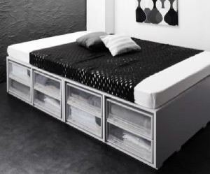 シングルベッド 黒 大容量 大型 整理 収納 ベッド 薄型スタンダードボンネルコイルマットレス付き セット 衣装ケースも入る大容量 デザイ