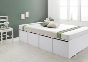 シングルベッド 白 大容量 大型 整理 収納 ベッド 薄型プレミアムポケットコイルマットレス付き セット 衣装ケースも入る大容量 整理 収
