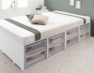 シングルベッド 白 大容量収納ベッド 薄型プレミアムポケットコイルマットレス付き 衣装ケースも入る大容量収納ベッド( 幅 :シングル)( 