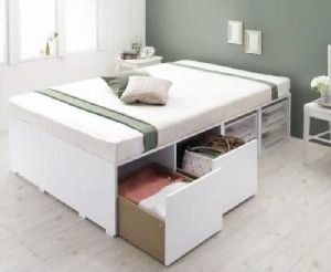 シングルベッド 白 大容量 大型 整理 収納 ベッド 薄型スタンダードボンネルコイルマットレス付き セット 衣装ケースも入る大容量 整理 
