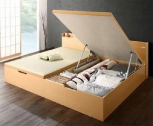 シングルベッド 茶 大容量収納ベッド ベッドフレームのみ シンプルモダンデザイン大容量収納日本製棚付きガス圧式跳ね上げ畳ベッド( 幅 :