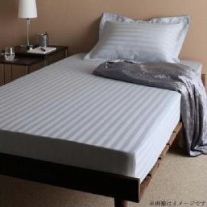 布団カバー用ベッド用ボックスシーツ単品 ショート丈 短い ベッド用　6色 綿混サテン ホテルスタイルストライプカバーリング( 寝具幅 :セ