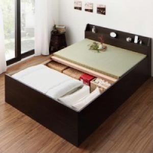 セミダブルベッド 茶 畳ベッド ベッドフレームのみ 単品 布団が整理 収納 できる棚・コンセント付き畳ベッド( 幅 :セミダブル)( フレーム