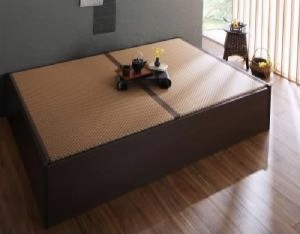 ダブルベッド 茶 畳ベッド用ベッドフレームのみ 単品 布団が整理 収納 できる・美草・小上がり畳ベッド( 幅 :ダブル)( フレーム色 : ダー