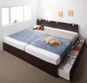 連結ベッド 薄型抗菌 清潔 国産 日本製 ポケットコイルマットレス付き セット 壁付けできる国産 ファミリー連結整理 収納 ベッド( 幅 :ワ