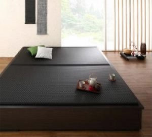 ダブルベッド 黒 茶 畳ベッド ベッドフレームのみ 大型ベッドサイズの引出収納付き 選べる畳の和モダンデザイン小上がり( 幅 :ダブル)( 