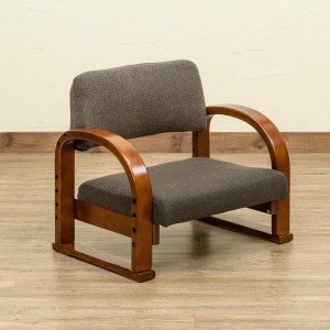 高座椅子 (イス チェア) 約幅555mm ブラウン 3段階高さ調節可 肘付き 木製フレーム Fabric 組立品 リビング ダイニング インテリア家具 