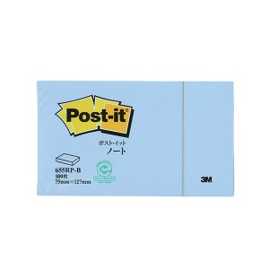 【10個セット】 3M Post-it ポストイット 再生紙 ノート ブルー 3M-655RP-BX10 青 送料無料