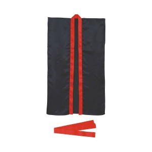 (まとめ) サテンロングハッピ Lサイズ 黒（赤襟） 【×2セット】 黒いサテンロングハッピ Lサイズ（赤い襟）2セットで、あなたの魅力を引