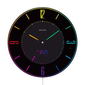 壁掛け時計 掛け時計 約直径27cm デジタル時計 カラーグラデーション 明るさ2段階調整 ブラック リビング ダイニング インテリア家具 黒 