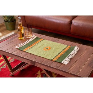 テーブル 机 マット 約32×45cm グリーン アンシュ ウール100％ 手織りウールのキリム ダイニング キッチン 台所 キッチン グッズ 緑