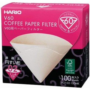 〔5個セット〕 HARIO V60用 ペーパーフィルター 02 箱 1〜4杯用 未晒し 100枚入 日本製 国産 紙 パルプ100％ コーヒーフィルター 送料無