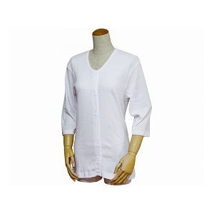ウエル 婦人用前開き七分袖シャツ（プラスチックホック式） ／43261 白 5L 送料無料