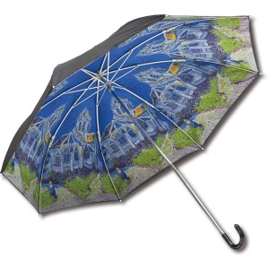 ユーパワー 名画折りたたみ傘 晴雨兼用 ゴッホ「オーヴェルの教会」 美の傘 〜ゴッホのオーヴェルの教会を抱く晴雨兼用の名画折りたたみ