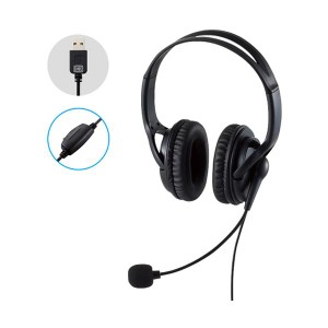 （まとめ） 両耳大型 大きい USB有線ヘッドセットブラック HS-HP02SUBK 1個 【×3セット】 黒 送料無料