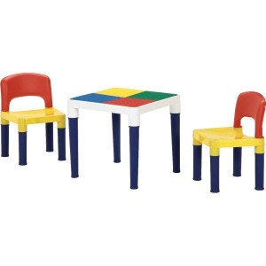 子供用 テーブル 机 ＆チェア (イス 椅子) セット 約幅43cm×奥行43cm 100個ブロック付き ポリプロピレン 知育玩具 おもちゃ 組立品 送料