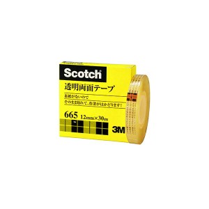 3M Scotch スコッチ 透明両面テープ 12mm×30m 3M-665-1-12 透明な両面テープで、しっかりと貼り付け 12mm×30mの3Mスコッチテープが、あ