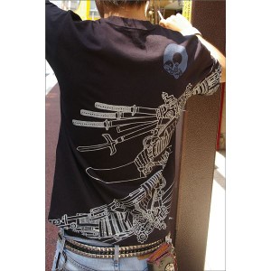 戦国武将Tシャツ 【加藤清正】 XSサイズ 半袖 綿100% ブラック(黒) 〔Uネック おもしろ〕 黒 送料無料