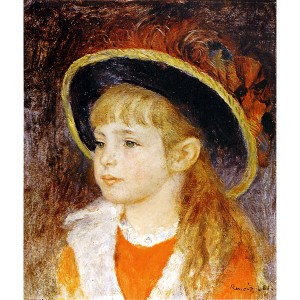 世界の名画シリーズ、プリハード複製画 ピエール・オーギュスト・ルノアール作 「青い帽子の少女」（額縁付） 送料無料