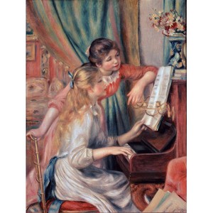 世界の名画シリーズ、プリハード複製画 ピエール・オーギュスト・ルノアール作 「ピアノに寄る娘達」（額縁付） 送料無料