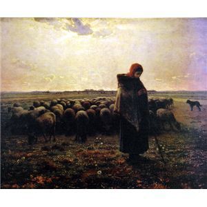 世界の名画シリーズ、プリハード複製画 ジャン・フランソワ・ミレー作 「羊飼いの少女」（額縁付） 驚異的な色再現力で、まるで本物のよ