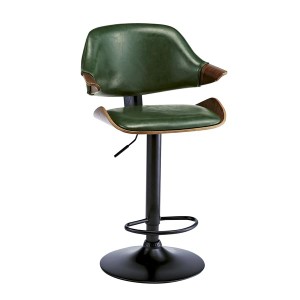 カウンターチェア (イス 椅子) ハイチェア 幅56cm グリーン 座面回転 昇降式 背もたれ付き 合皮 フェイクレザー 金属 スチール 組立品 リ
