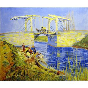 世界の名画シリーズ、プリハード複製画 ヴィンセント・ヴァン・ゴッホ作 「アルルのはね橋(アングロワ橋)」額縁付 送料無料