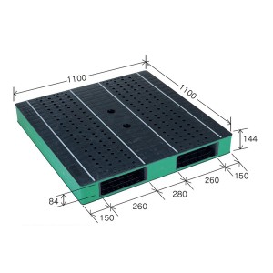 カラープラスチックパレット/物流資材 【1100×1100mm ブラック/グリーン】 両面使用 HB-R2・1111SC 自動倉庫対応 岐阜プラスチック工業 