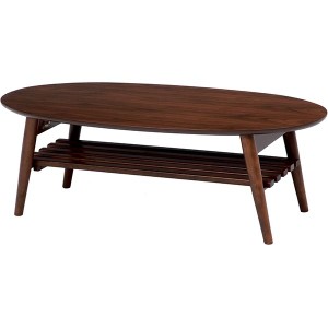 折りたたみテーブル ローテーブル 机 低い ロータイプ センターテーブル 約幅100cm 楕円形 (丸型 ラウンド) ブラウン 木製 整理 収納 棚
