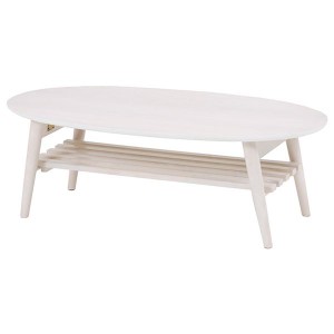 折りたたみテーブル ローテーブル 机 低い ロータイプ センターテーブル 約幅100cm 楕円形 (丸型 ラウンド) ホワイト 木製 整理 収納 棚