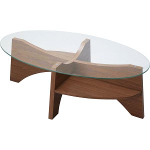 ローテーブル 机 低い ロータイプ センターテーブル センターテーブル 幅105cm 楕円形 (丸型 ラウンド) オーバル型 ウォールナット 強化