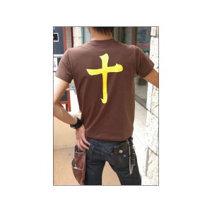 戦国武将Tシャツ 【島津義弘 十文字】 Sサイズ 半袖 綿100% 茶 〔Uネック おもしろ〕 送料無料