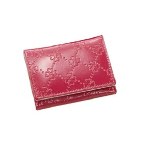 おしゃれnaクローバー　牛革コンパクト財布　ピンク 華やかなるクローバー 上質な牛革コンパクト財布 優美なピンク色