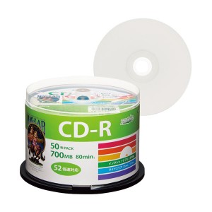 (まとめ) ハイディスク データ用CD-R700MB 52倍速 ホワイトワイドプリンタブル スピンドルケース HDCR80GP50 1パック(50枚) 【×10セット