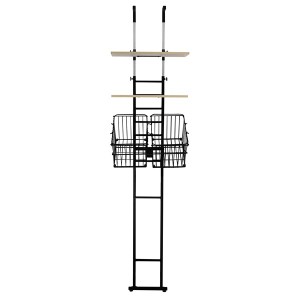 突っ張り式 洗濯機ラック/ランドリー整理 収納 【棚2枚+バスケット2個 type ブラック】 幅55cm 金属 スチール フレーム 【組立品】 黒 送