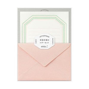 ミドリ レターセット 活版 フレーム柄 ピンク 86462006 1セット(5パック) 温もり溢れる活版印刷の手紙セット フレーム柄が可愛いピンク色