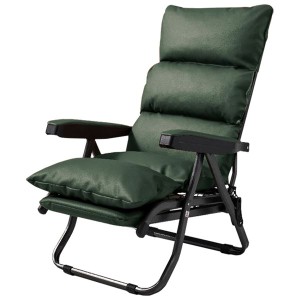 リクライニングチェア (イス 椅子) パーソナルチェア グリーン 肘付き フットレスト付き 張地 合成皮革 緑 送料無料