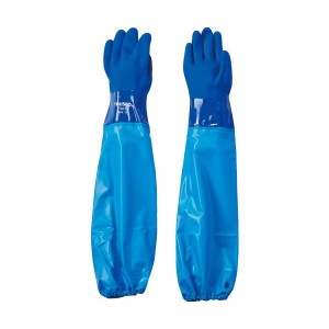 (まとめ) TRUSCO 腕カバー付耐油手袋 LLサイズ ブルー TTGC-LL 1双 【×3セット】 青 耐摩耗性抜群 手袋と腕カバーが一体化した、オイル