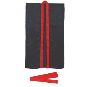 （まとめ）サテンロングハッピ 黒（赤襟） J（ハチマキ付）【×10セット】 黒いサテンロングハッピ（赤い襟）Jサイズ（ハチマキ付き）を1