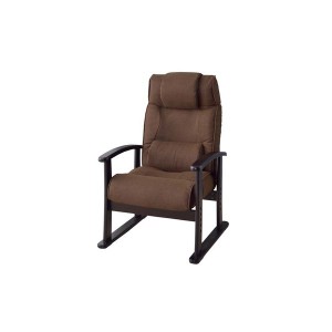 リクライニングチェア (イス 椅子) パーソナルチェア 幅58cm ブラウン 木製 金属 スチール 肘付き レバー式 高さ4段階調節 楽々チェア リ
