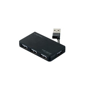 (まとめ) USB2.0ハブ(ケーブル 配線 整理 収納 タイプ) 4ポート ブラック U2H-YKN4BBK 1個 【×5セット】 黒 送料無料