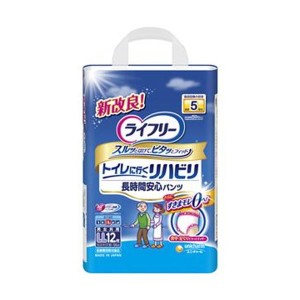 （まとめ）ユニ・チャーム ライフリーリハビリパンツ LL 1パック（12枚）【×5セット】 排泄ケアのリハビリに最適 長時間快適、トイレも