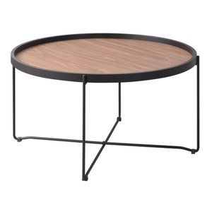 サイドテーブル エンドテーブル コーナーテーブル 小型 脇台 机 ミニテーブル 約幅73cm L ブラウン 木目天板 円形 (丸型 ラウンド) ラウ