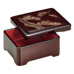 DX丼重/重箱 【溜沈金松(内朱) A】 182×152×80mm (149×120×45mm) 日本製 国産 〔和食 レストラン 店舗 お店〕