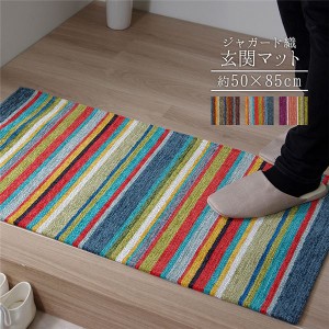 玄関マット/フロアマット 【約50×85cm マルチ】 洗える ウォッシャブル 薄型 防滑加工 カラフル 〔ベッドルーム リビング〕