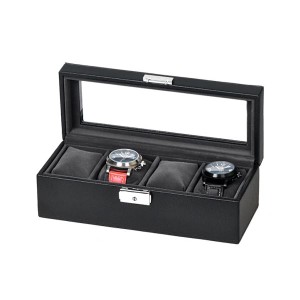 エスプリマ 合皮 フェイクレザー 4本 時計整理 収納 ケース SE83520BK 美しさと安心を兼ね備えた、鍵付きコレクションボックス エレガン